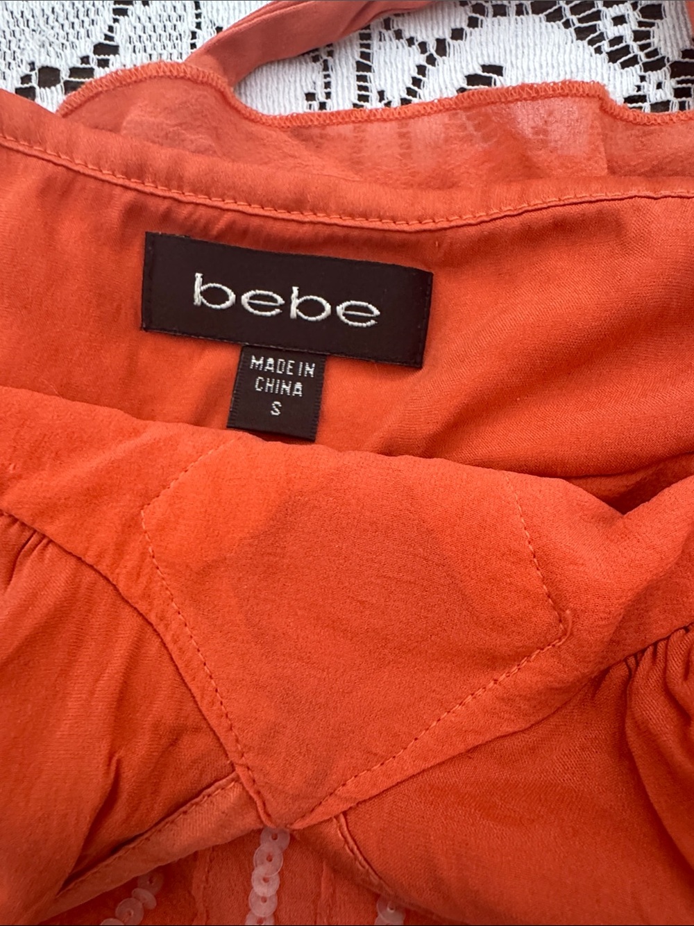 bebe Orange Sequin Halter Bandeau Top - Picture 2 of 4